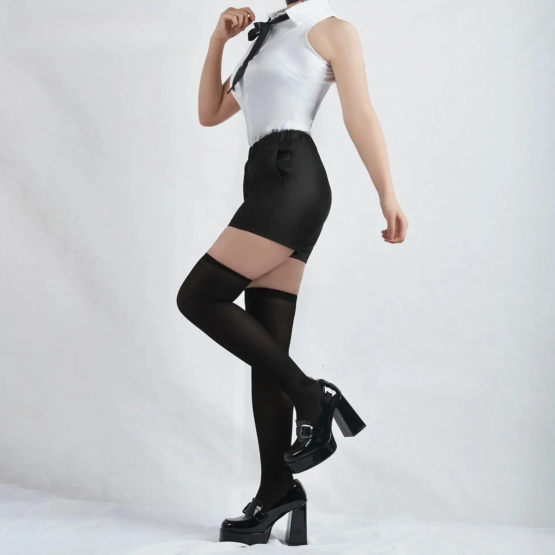 Anime Chainsaw Reze Cosplay Costume Outfits Shirt Tie Short Wig Neck Ring Women Anime Uniform Halloween Party
