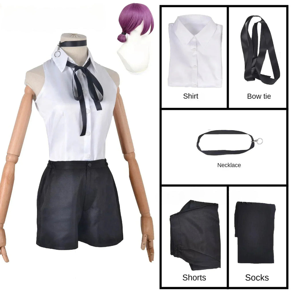 Anime Chainsaw Reze Cosplay Costume Outfits Shirt Tie Short Wig Neck Ring Women Anime Uniform Halloween Party