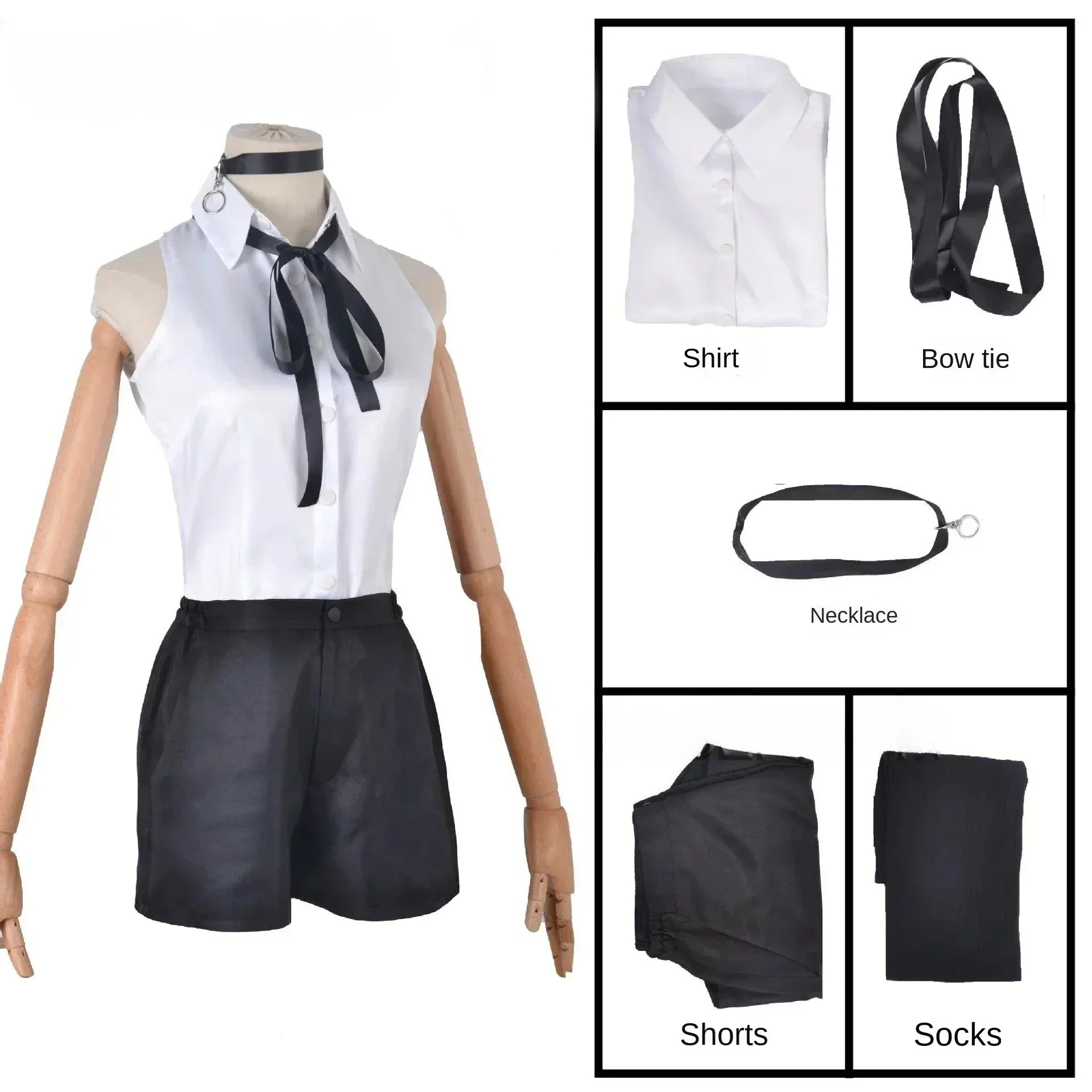 Anime Chainsaw Reze Cosplay Costume Outfits Shirt Tie Short Wig Neck Ring Women Anime Uniform Halloween Party - Costume