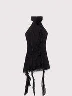 Hot Girl Show Same Style Blum@Rine Summer New Sleeveless Dress Asymmetrical Lotus Leaf Halter Ribbon