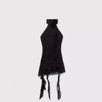 Hot Girl Show Same Style Blum@Rine Summer New Sleeveless Dress Asymmetrical Lotus Leaf Halter Ribbon - Black / S
