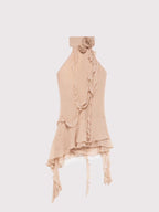Hot Girl Show Same Style Blum@Rine Summer New Sleeveless Dress Asymmetrical Lotus Leaf Halter Ribbon - Khaki / S