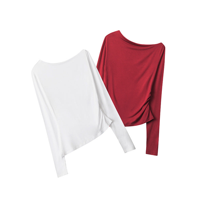 Heyhenry 2025 Spring and Autumn Irregular Design Slim Trendy Brand Hot Girl T-Shirt Long Sleeve Age-Reducing Diagonal