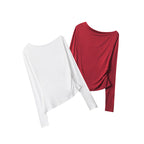 Heyhenry 2025 Spring and Autumn Irregular Design Slim Trendy Brand Hot Girl T-Shirt Long Sleeve Age-Reducing Diagonal