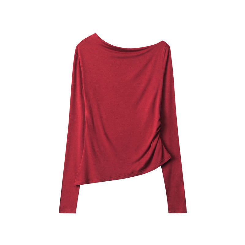 Heyhenry 2025 Spring and Autumn Irregular Design Slim Trendy Brand Hot Girl T-Shirt Long Sleeve Age-Reducing Diagonal