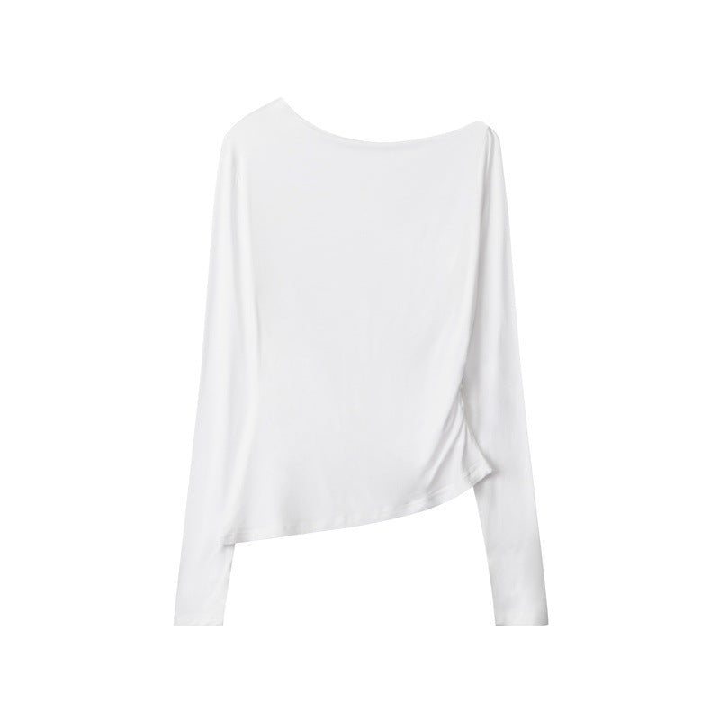 Heyhenry 2025 Spring and Autumn Irregular Design Slim Trendy Brand Hot Girl T-Shirt Long Sleeve Age-Reducing Diagonal