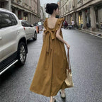 French-Style Backless Flutter Sleeve Bow Tie Dress New Summer Age-Reducing Slimming A-Line Dress