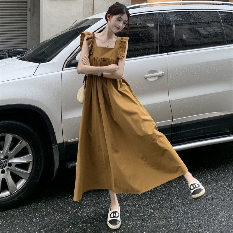 French-Style Backless Flutter Sleeve Bow Tie Dress New Summer Age-Reducing Slimming A-Line Dress