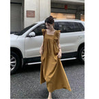 French-Style Backless Flutter Sleeve Bow Tie Dress New Summer Age-Reducing Slimming A-Line Dress - Brown / S