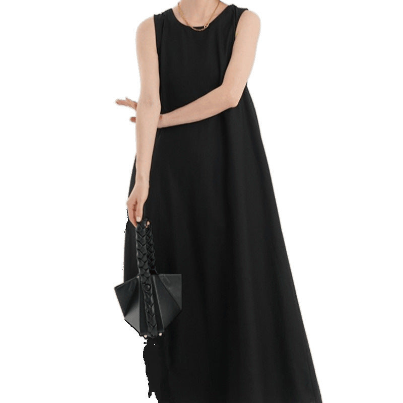 Korean Chic2026 Summer French Design Loose Backless Sleeveless Vest Dress Casual Age-Reducing Long Dress