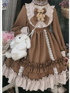 2024 New Kawaii Sleeve Bear Bow Japanese Korean Long Sleeve Dress Casual Full Set Loose Lolita Dresses Fashion Long