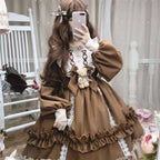 2024 New Kawaii Sleeve Bear Bow Japanese Korean Long Sleeve Dress Casual Full Set Loose Lolita Dresses Fashion Long