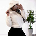 Winter Korean Fashion Bear Ears Cute Loose Hoodie Fluffy Hooded Warm Sweatshirt Long Sleeve Top Solid Pullover Clothes