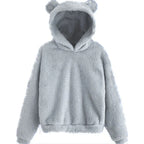Winter Korean Fashion Bear Ears Cute Loose Hoodie Fluffy Hooded Warm Sweatshirt Long Sleeve Top Solid Pullover Clothes