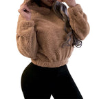 Winter Korean Fashion Bear Ears Cute Loose Hoodie Fluffy Hooded Warm Sweatshirt Long Sleeve Top Solid Pullover Clothes