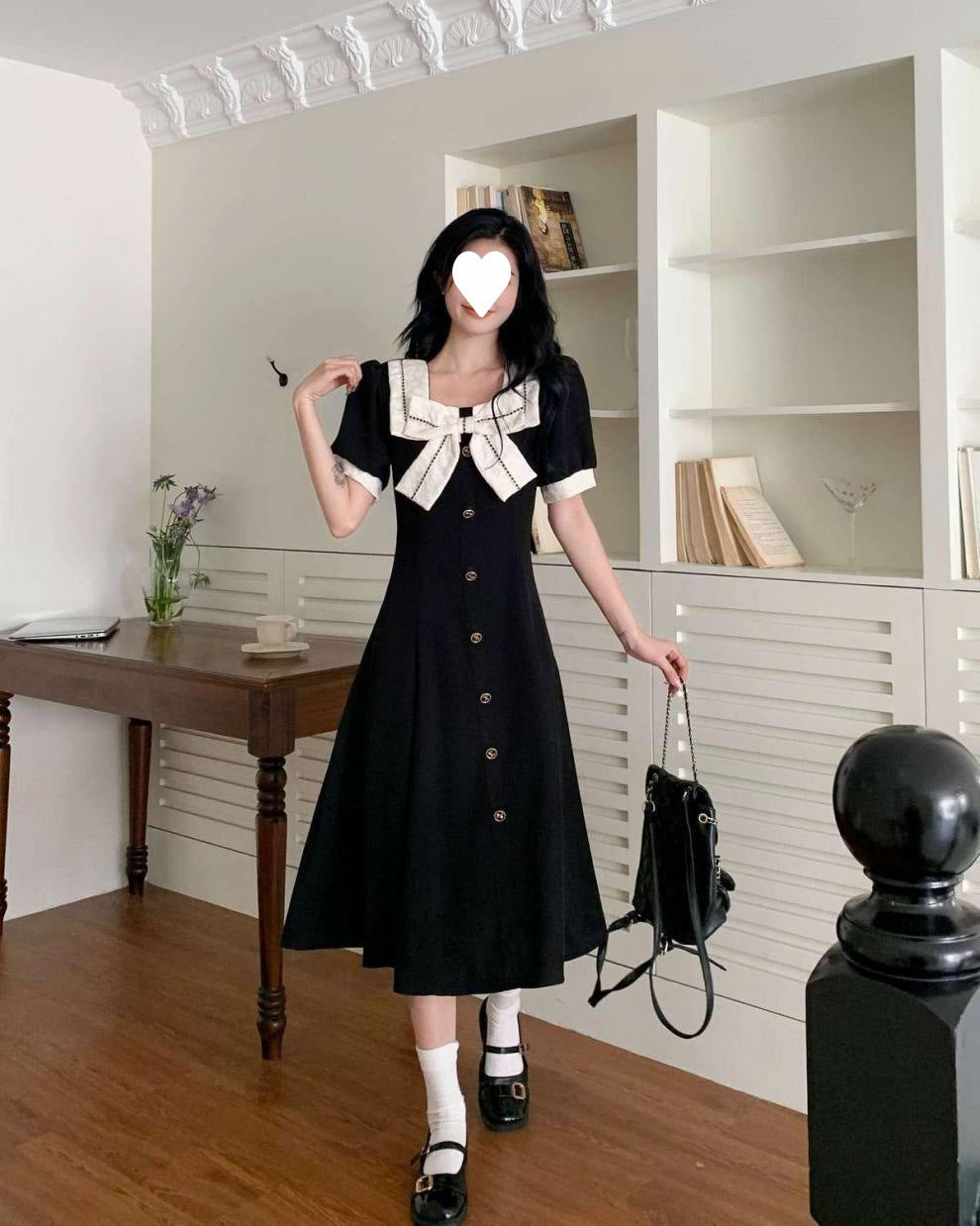 Himecore Bow Collar Button Dress - kawaii-inspired outfit in pastel colors - 3250064