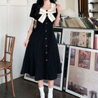 Himecore Bow Collar Button Dress - kawaii-inspired outfit in pastel colors - 28916082