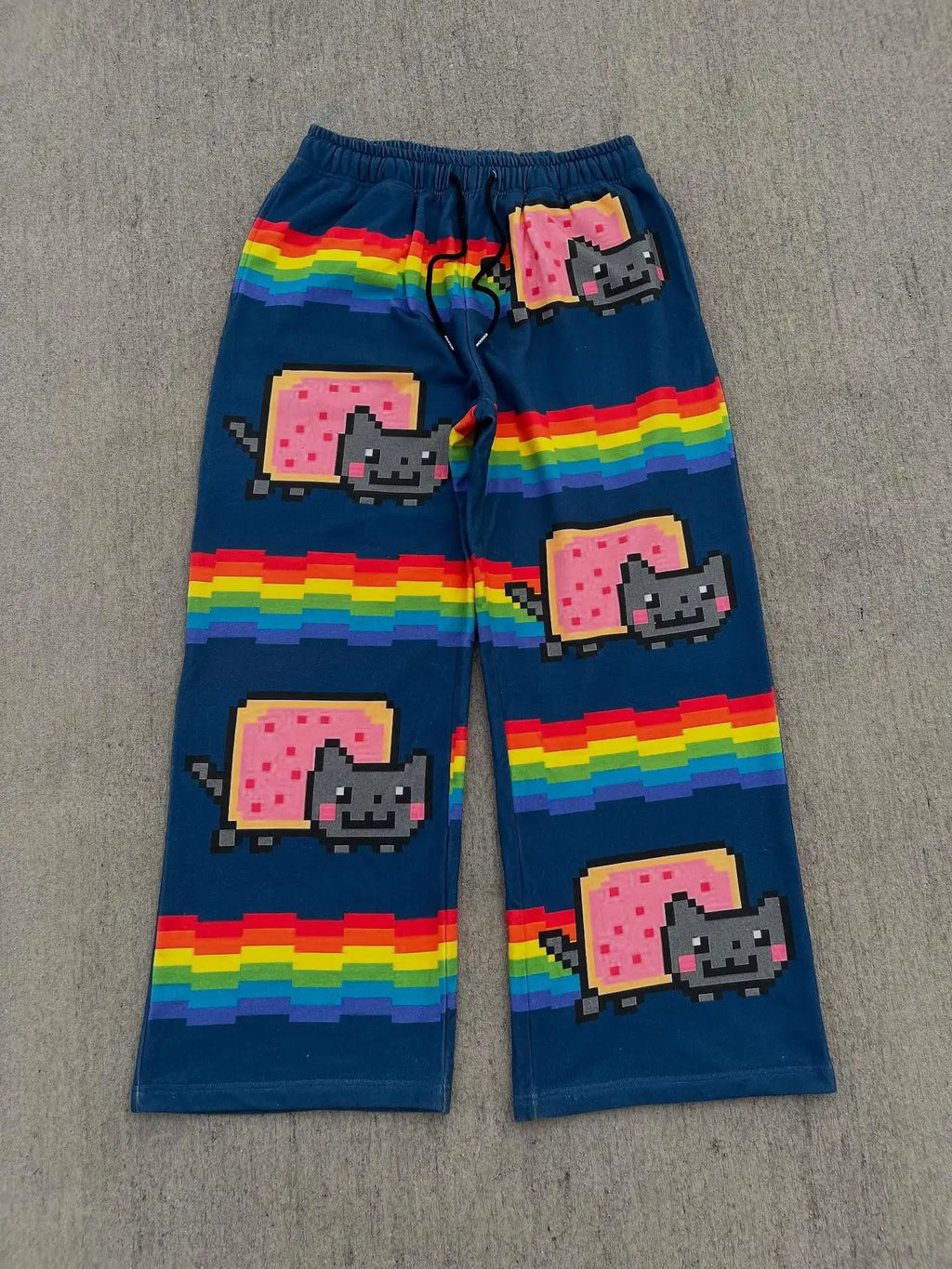 Hip Hop Cartoon Cat Pink Men Women Casual Pants Y2k Harajuku Loose Drawstring Jogging Pants Family Trousers Street
