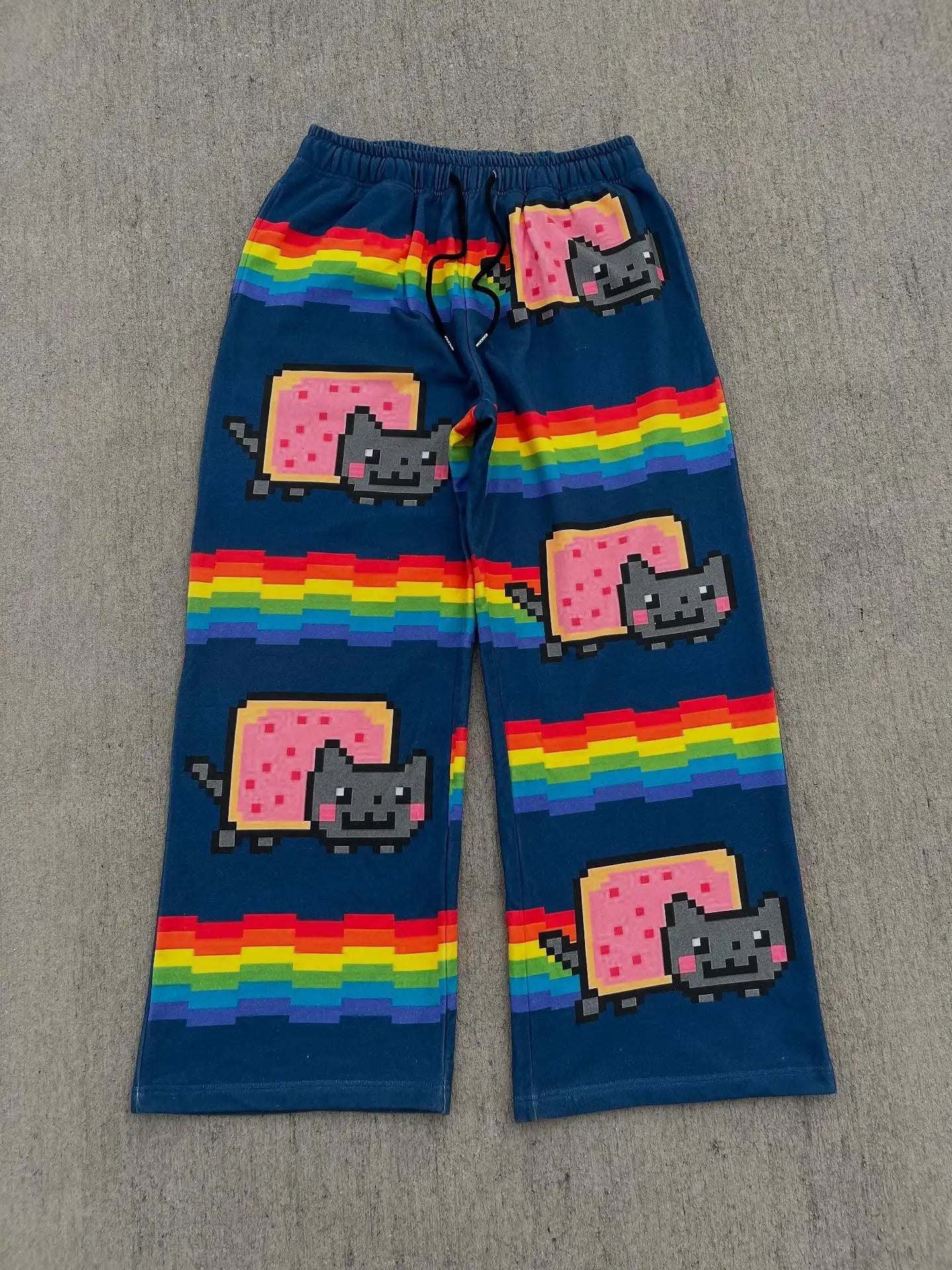 Hip Hop Cartoon Cat Pink Men Women Casual Pants Y2k Harajuku Loose Drawstring Jogging Pants Family Trousers Street