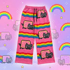 Hip Hop Cartoon Cat Pink Men Women Casual Pants Y2k Harajuku Loose Drawstring Jogging Pants Family Trousers Street