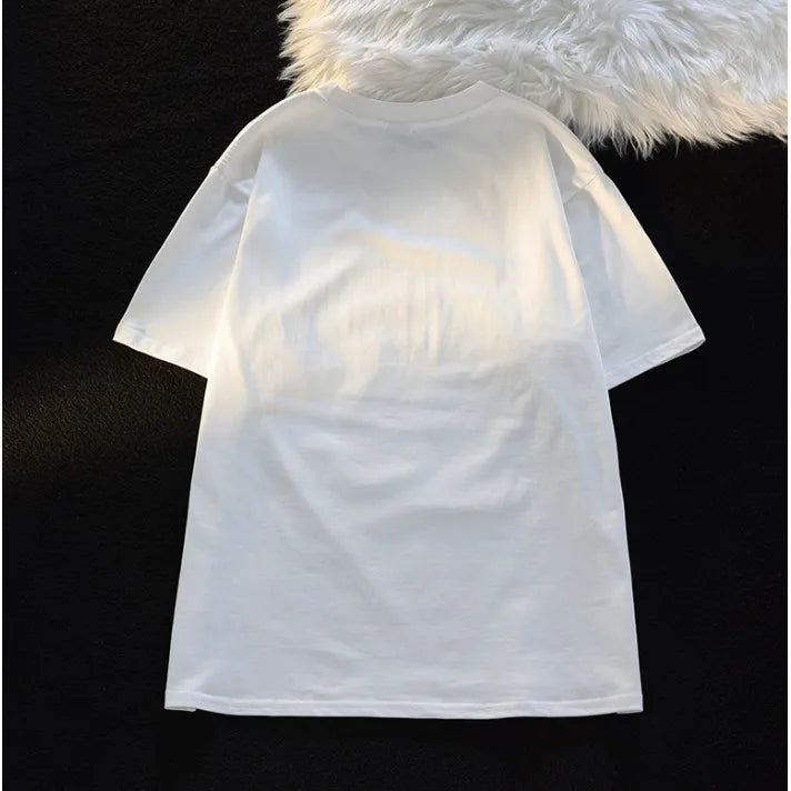 Cute Cartoon Cat Print Women’s Round Neck Short Sleeved T-shirt Casual Loose Versatile Summer Tshirt