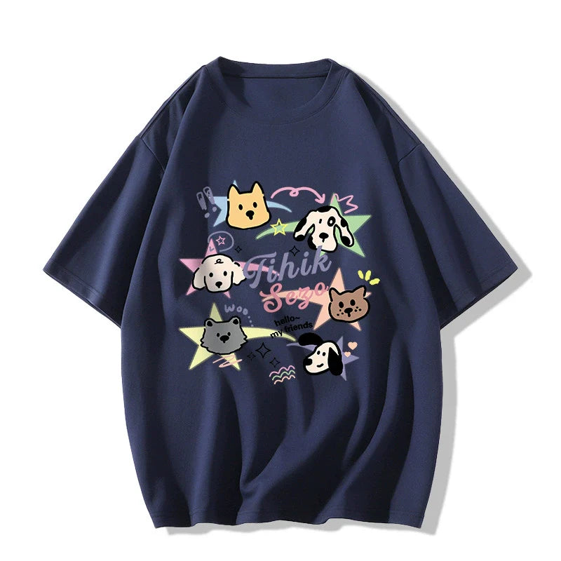 Creamy Cartoon Dog Graphic Tee - kawaii-inspired outfit in pastel colors - 53288207