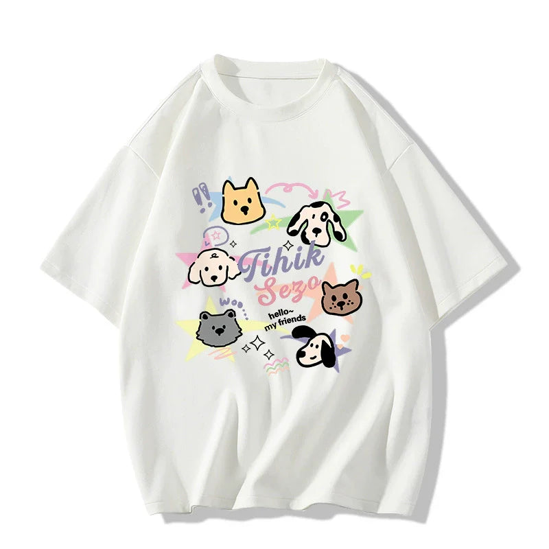 Creamy Cartoon Dog Graphic Tee - kawaii-inspired outfit in pastel colors - 78419898