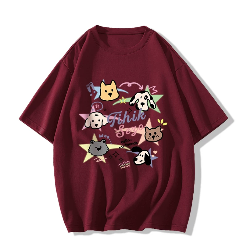 Creamy Cartoon Dog Graphic Tee - kawaii-inspired outfit in pastel colors - 33536686