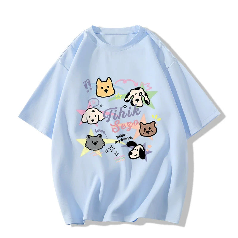 Creamy Cartoon Dog Graphic Tee - kawaii-inspired outfit in pastel colors - 62341236