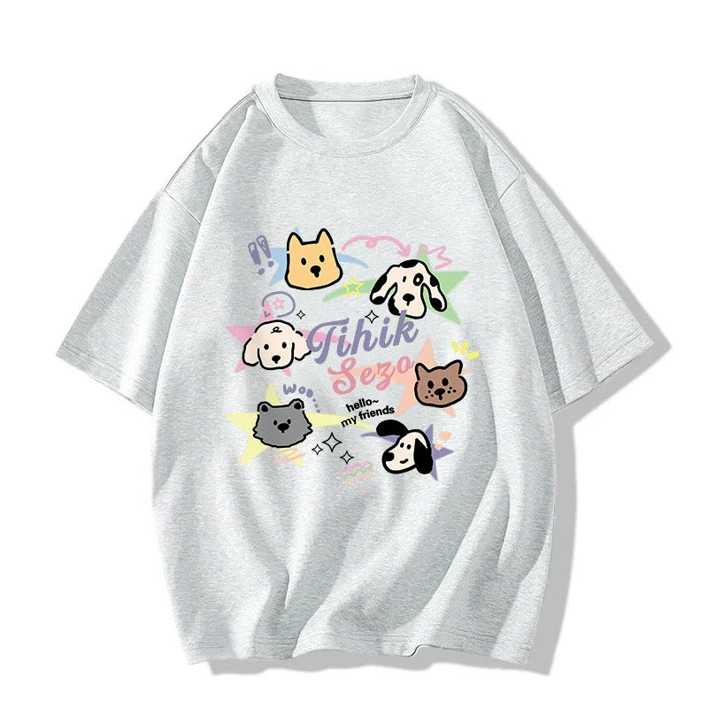 Creamy Cartoon Dog Graphic Tee - kawaii-inspired outfit in pastel colors - 69854347