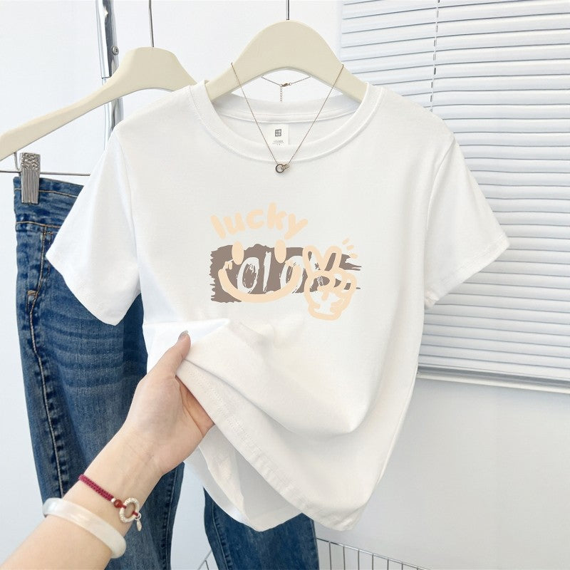 Cute Cartoon Shoulder Print Short Sleeve Tee - kawaii-inspired outfit in pastel colors - 64335817