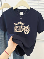 Cute Cartoon Shoulder Print Short Sleeve Tee - kawaii-inspired outfit in pastel colors - 28674753