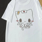 Women Men T Shirts Cartoon Printed Funny Couple Sweet Short Sleeve O Neck Loose Y2k Harajuku Tops Female Casual Tshirt