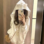 Cute Kitten-Ear Paw-Print Zip Hoodie - kawaii-inspired outfit in pastel colors - 44405148