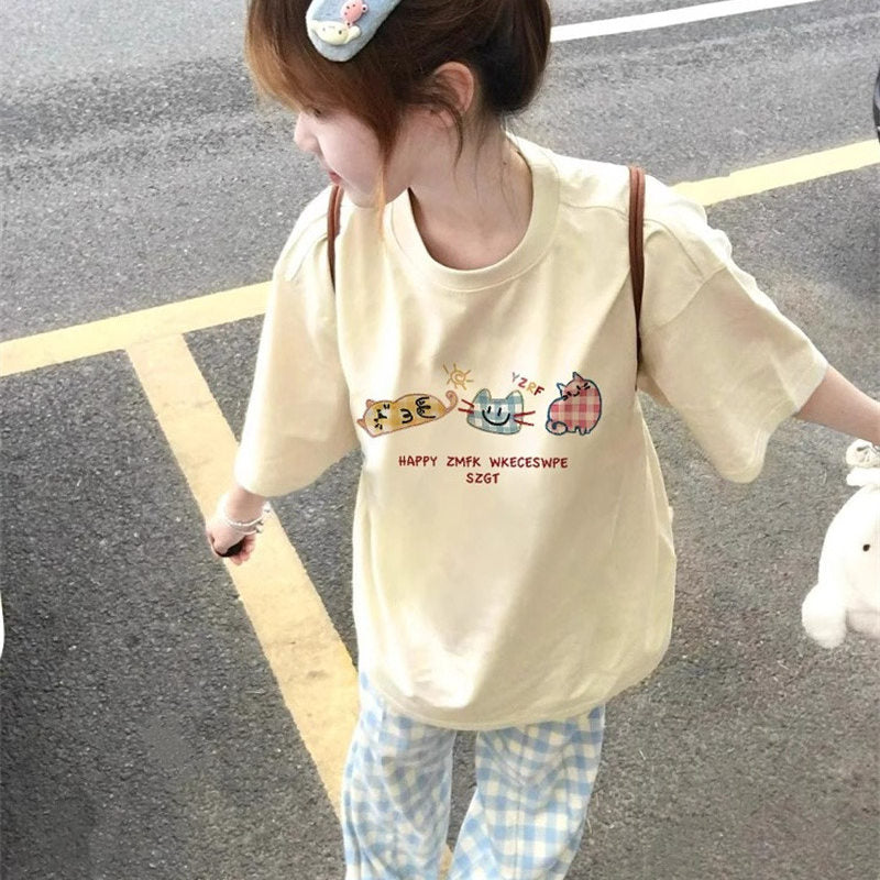 Dopamine Cartoon Cotton Summer T-Shirt - kawaii-inspired outfit in pastel colors - 1264016