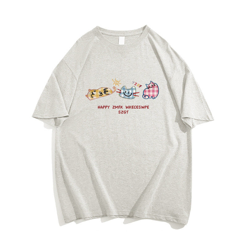 Dopamine Cartoon Cotton Summer T-Shirt - kawaii-inspired outfit in pastel colors - 72724649