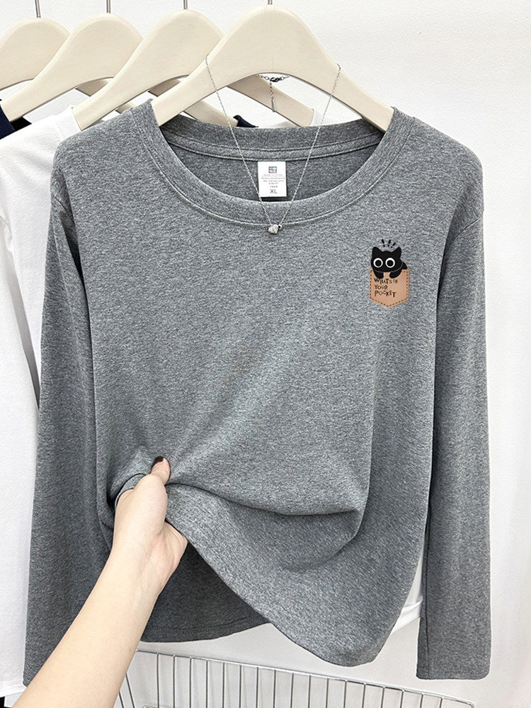 Cute Cat Print Korean Short Sleeve T-Shirt - kawaii-inspired outfit in pastel colors - 19396840