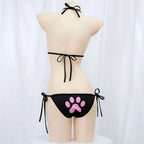 Anime Kawaii Girl Cute Cat Paw Bikini Swimsuit Women Claw Pattern Three Point Underwear Set Costume Cosplay