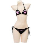 Anime Kawaii Girl Cute Cat Paw Bikini Swimsuit Women Claw Pattern Three Point Underwear Set Costume Cosplay - Black