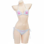 Anime Kawaii Girl Cute Cat Paw Bikini Swimsuit Women Claw Pattern Three Point Underwear Set Costume Cosplay - White