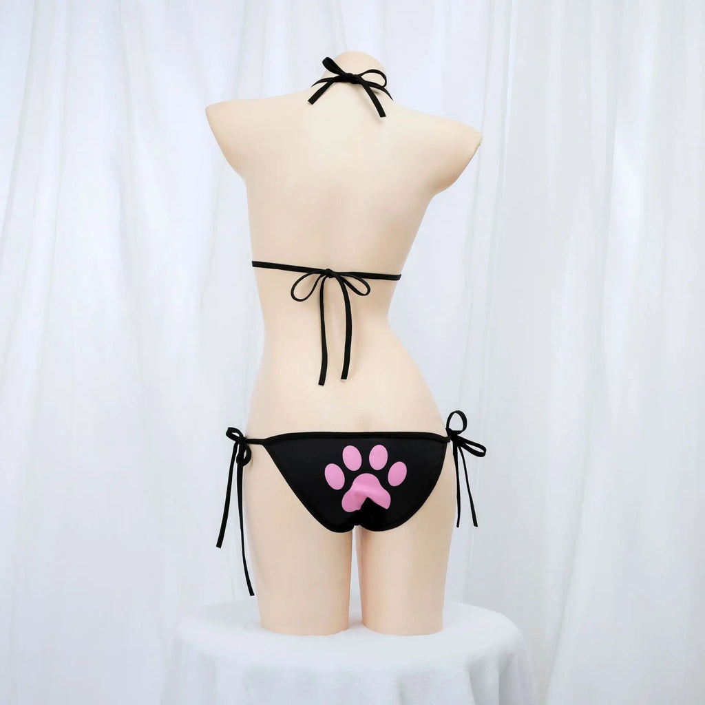 Japanese Anime Kawaii Cat Paw Micro Bikini Set for Women Girl Bandage Backless Mini Swimsuit Underwear Lingerie Bathing