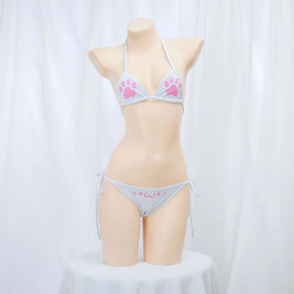 Japanese Anime Kawaii Cat Paw Micro Bikini Set for Women Girl Bandage Backless Mini Swimsuit Underwear Lingerie Bathing