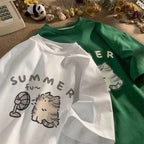 Girl Clothes 100% Pure Cotton Kids Summer Cat Fan Print T Shirt Boys Girls Cute Cartoon Short Sleeve Tee Casual Pink