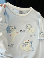 Pink Towel-Embroidered Cat Raglan Tee - kawaii-inspired outfit in pastel colors - 35660312