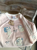 Pink Towel-Embroidered Cat Raglan Tee - kawaii-inspired outfit in pastel colors - 71207351