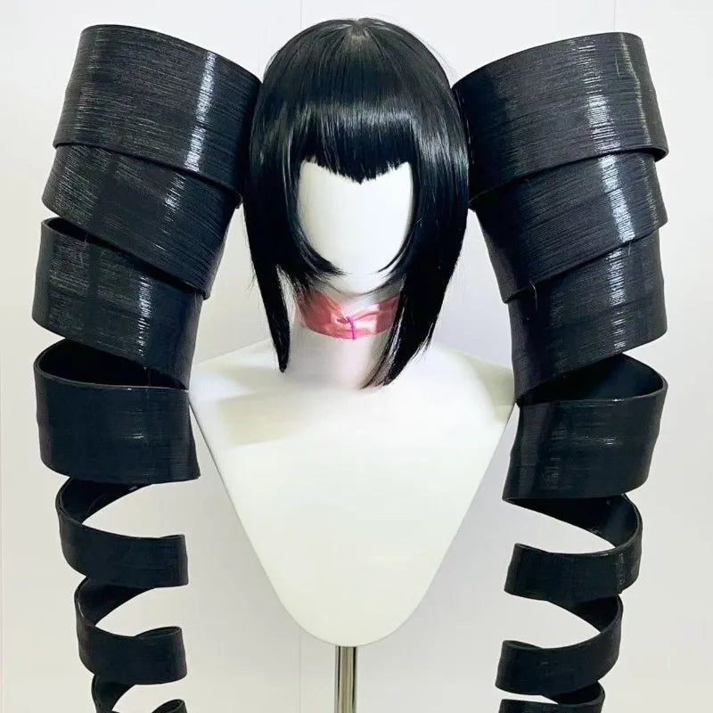Anime Celestia Ludenberg Cosplay Yasuhiro Taeko Wig Artificial Black Hair Spiral Double Ponytail Role Play Props