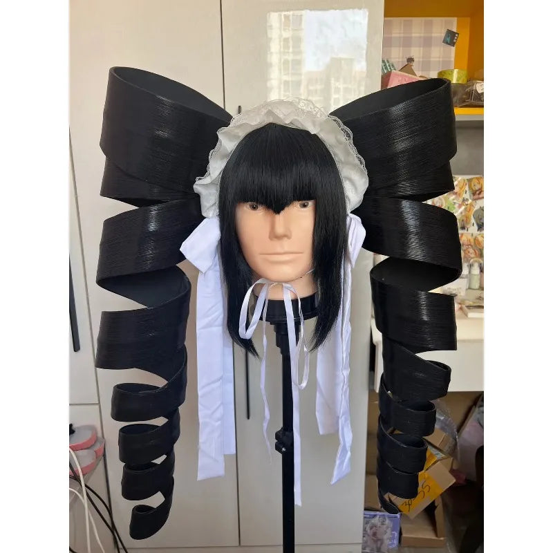 Anime Celestia Ludenberg Cosplay Yasuhiro Taeko Wig Artificial Black Hair Spiral Double Ponytail Role Play Props