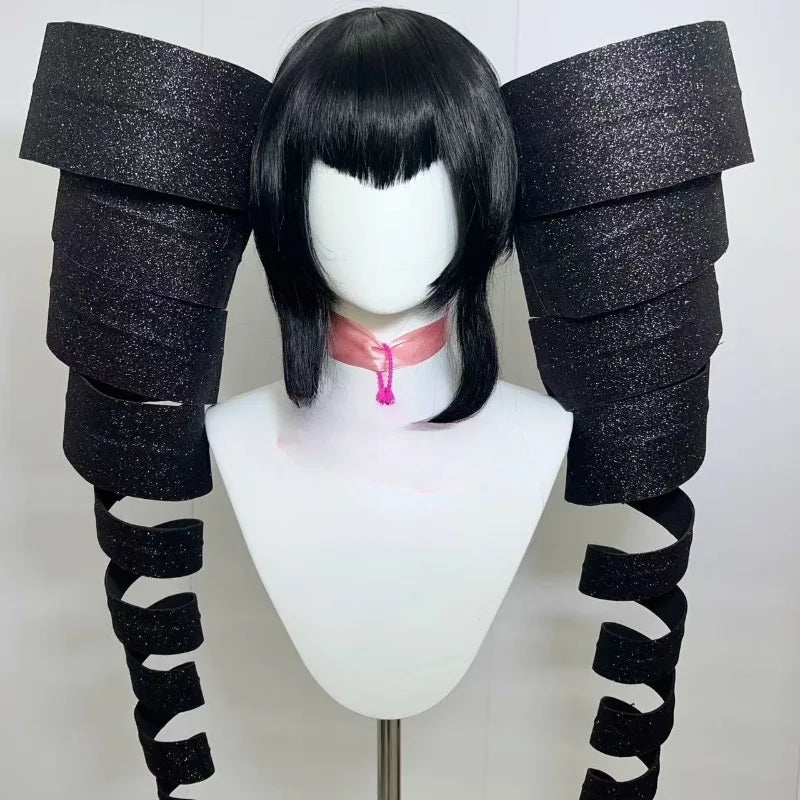 Anime Celestia Ludenberg Cosplay Yasuhiro Taeko Wig Artificial Black Hair Spiral Double Ponytail Role Play Props