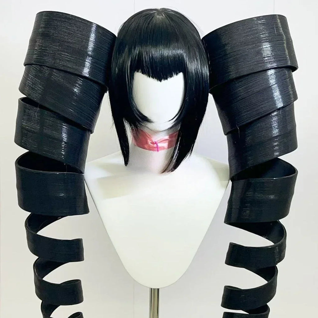 Anime Celestia Ludenberg Cosplay Yasuhiro Taeko Wig Artificial Black Hair Spiral Double Ponytail Role Play Props