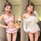 Y2k Cute Kawaii Two-Piece Bikini Set Sweet Lolita Style Swimwear Hot Girl Sweet Print Dot Cherry Patchwork Pool Party